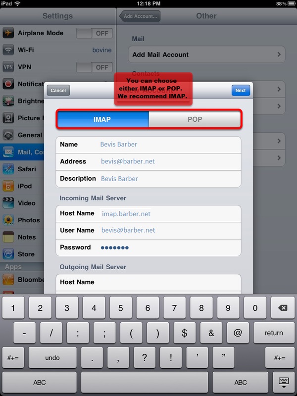 iPad Email Configuration